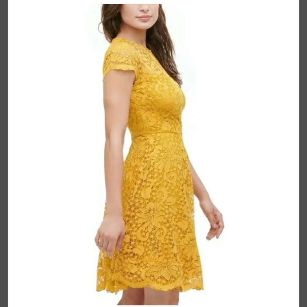 Kensie Yellow Flower Lace Dress